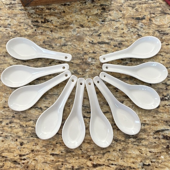 🌎 Lot of 10 Pier One  Ceramic Spoons for Soup Rice Appetizers Tasting Spoons - Picture 4 of 8